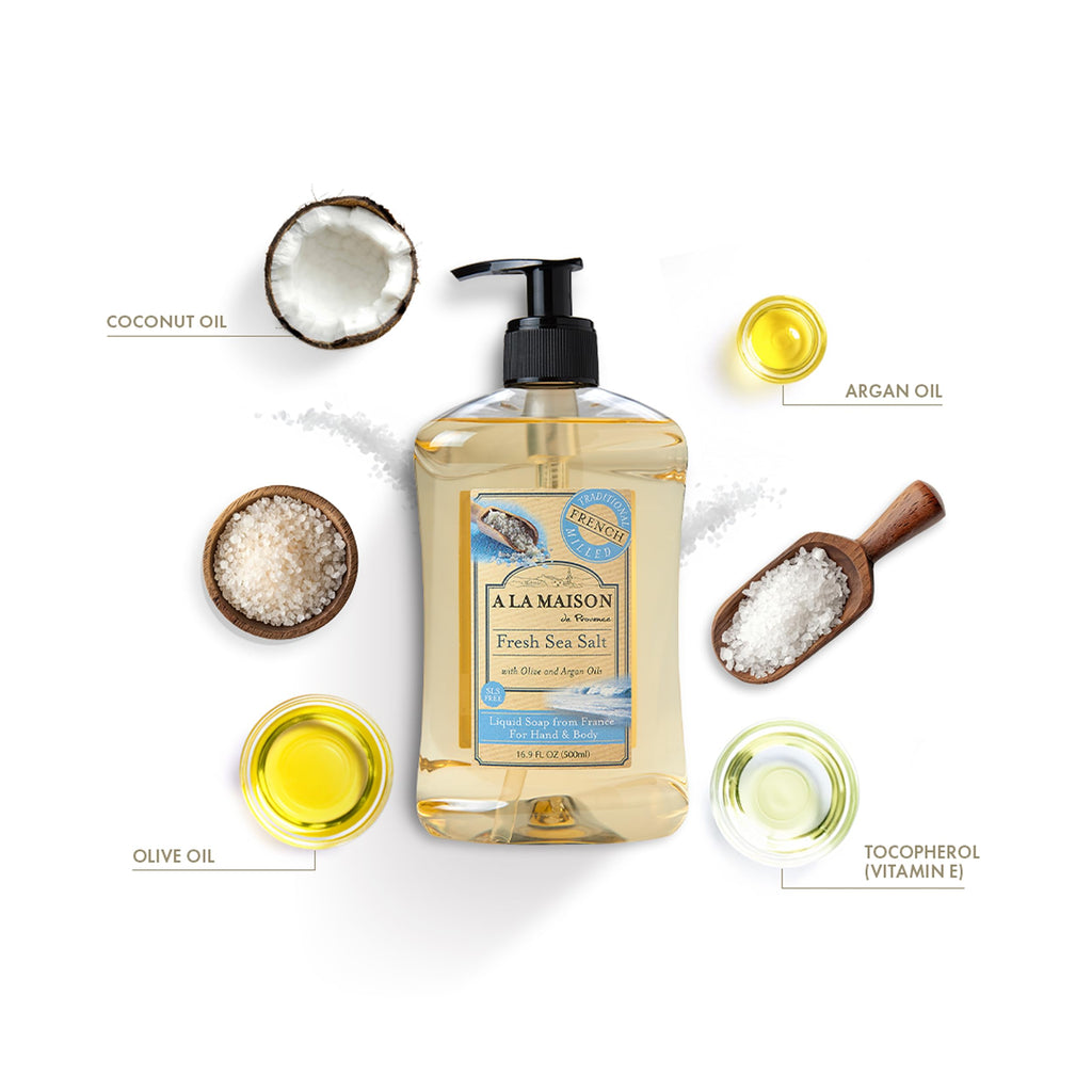 A LA MAISON Provence Fresh Sea Salt Liquid Hand & Body Soap – Pack of 2, 16.9 fl oz Each