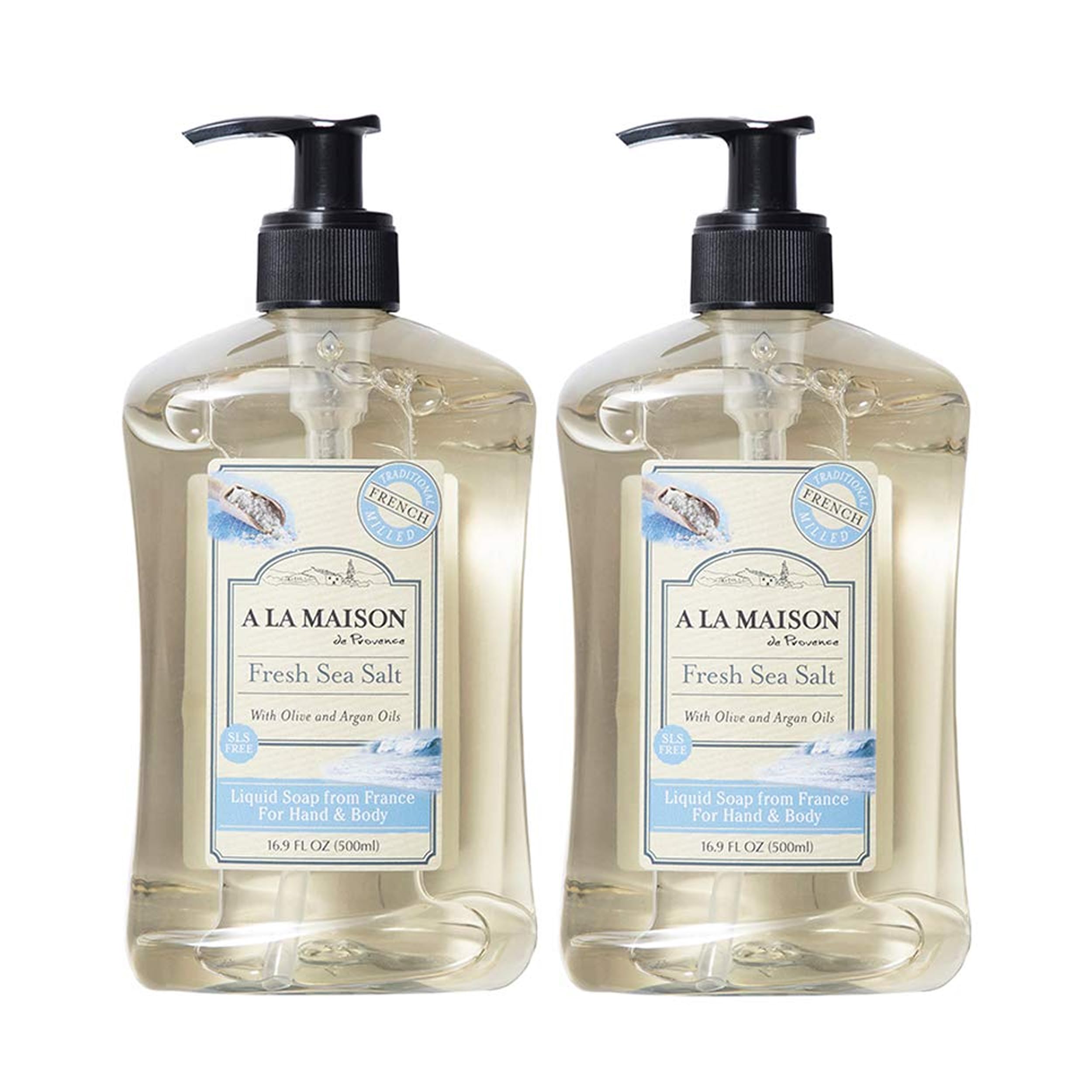 A LA MAISON Provence Fresh Sea Salt Liquid Hand & Body Soap – Pack of 2, 16.9 fl oz Each