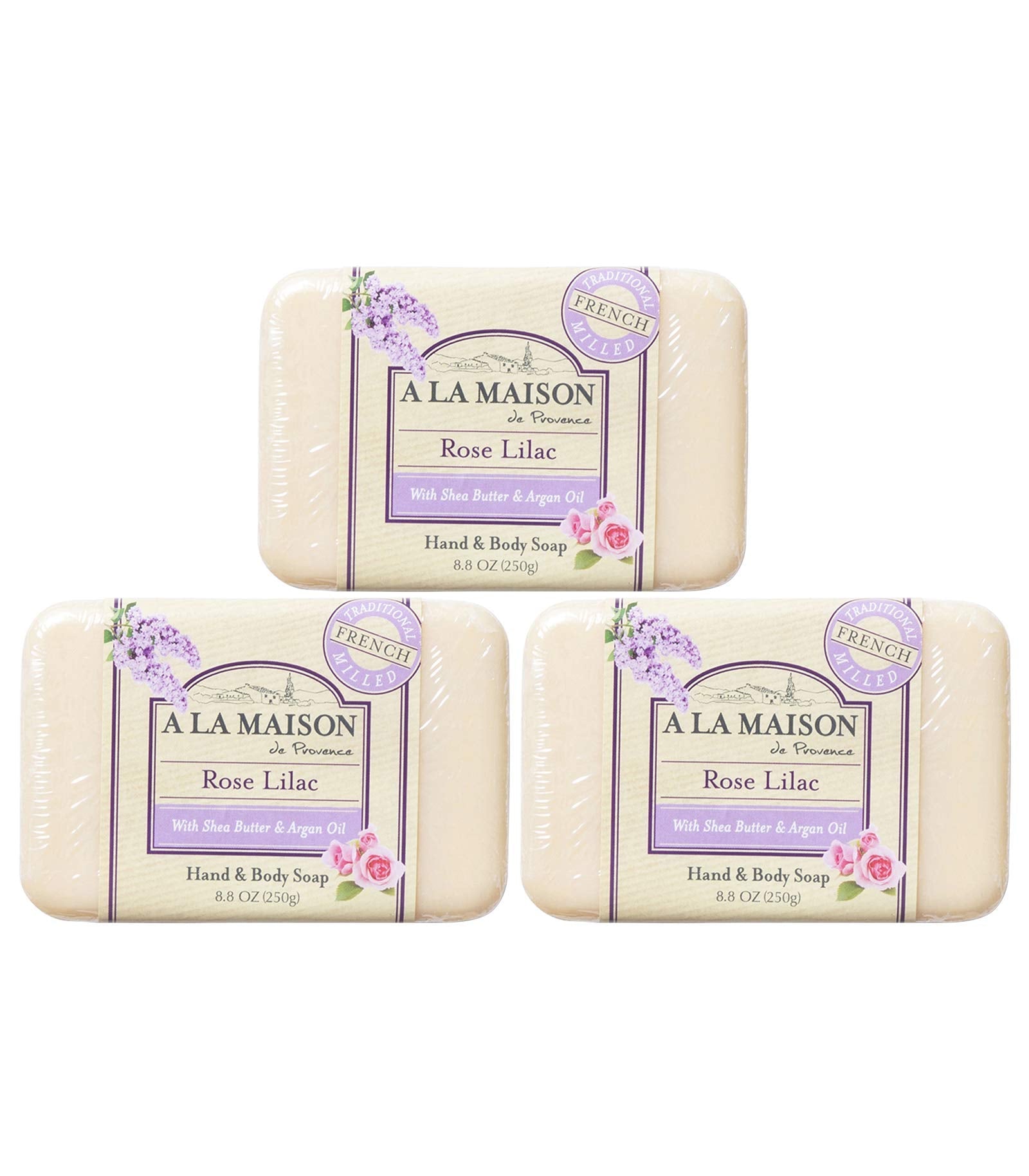 A LA MAISON Rose Lilac Bar Soap – Triple French Milled Natural Hand Soap (8.8 oz)