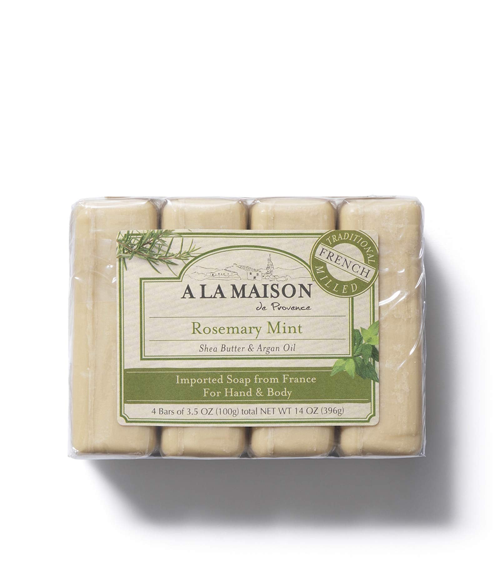 A LA MAISON Rosemary Mint Bar Soap – Triple French Milled Moisturizing Hand Soap (4 Bars, 3.5 oz each)