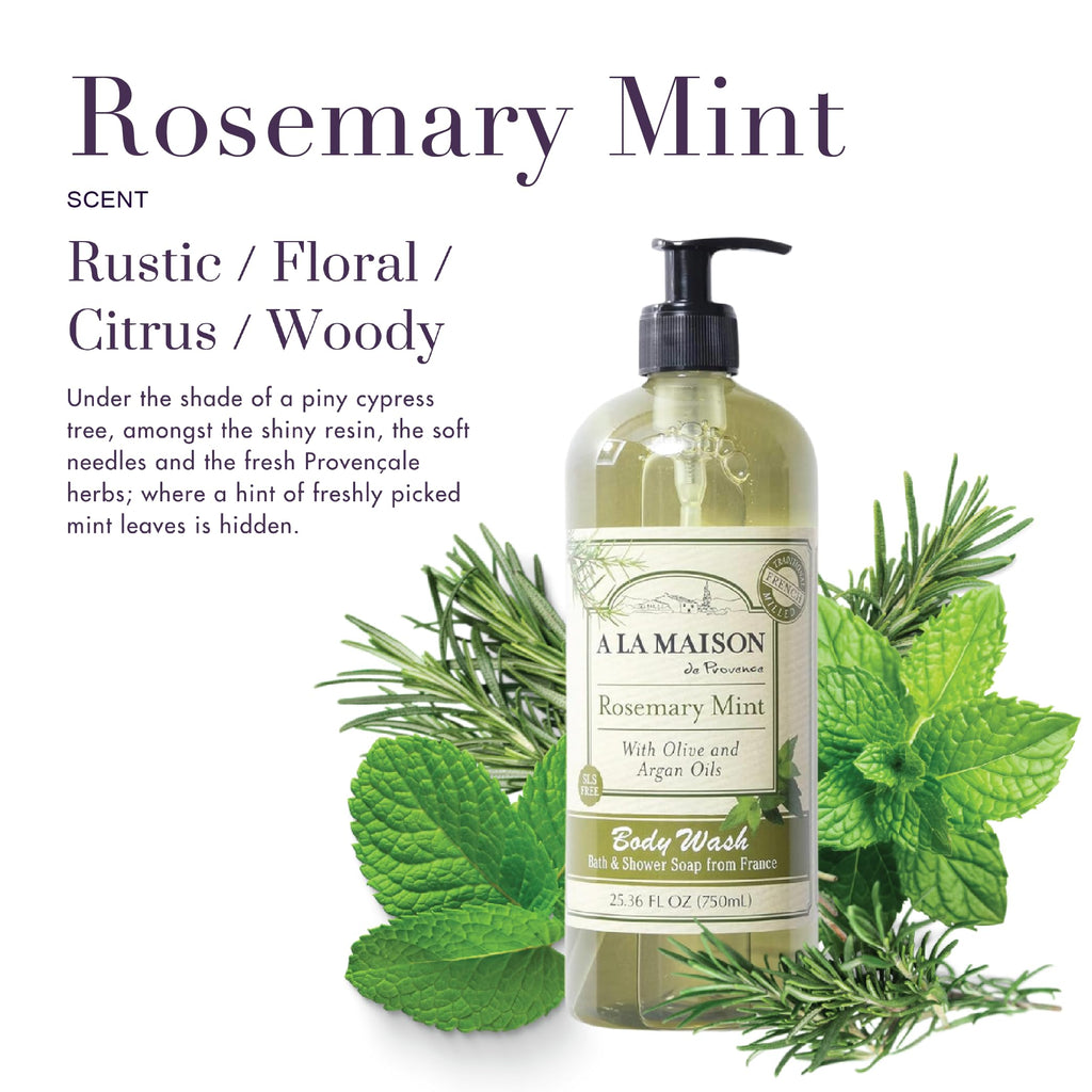 A LA MAISON Rosemary Mint Body Wash 25.36 Fl Oz | Natural Plant-Based Shower Gel