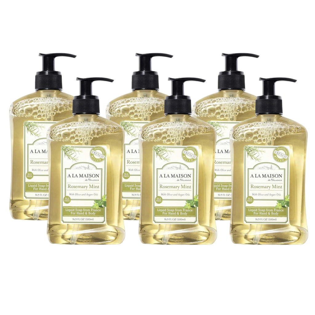 A LA MAISON Rosemary Mint Liquid Soap – Plant-Based, Triple Milled, 16.9 oz (6 Pack)
