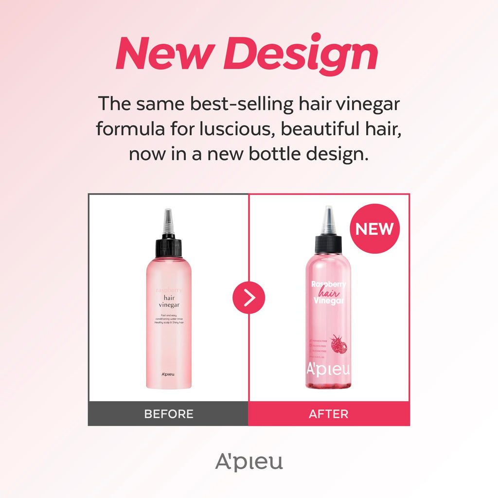 A'PIEU Raspberry Hair Vinegar Refill — Deep Scalp Detox and pH-Balanced Rinse for Oily Hair