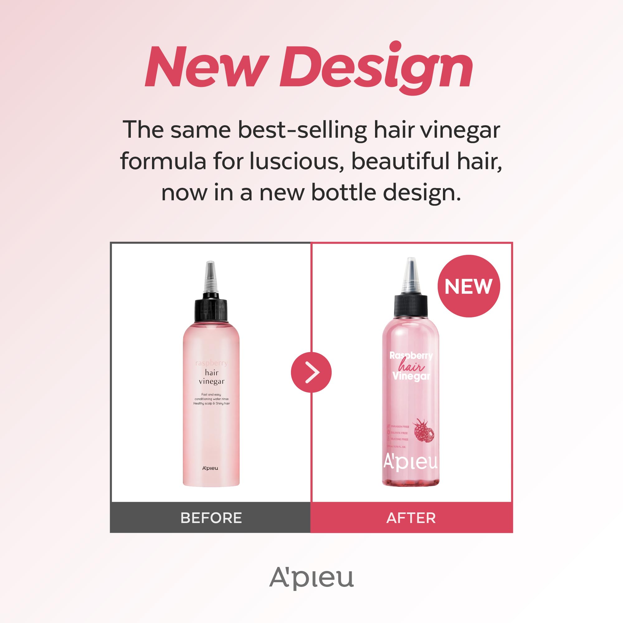 A'PIEU Raspberry Hair Vinegar Refill — Deep Scalp Detox and pH-Balanced Rinse for Oily Hair