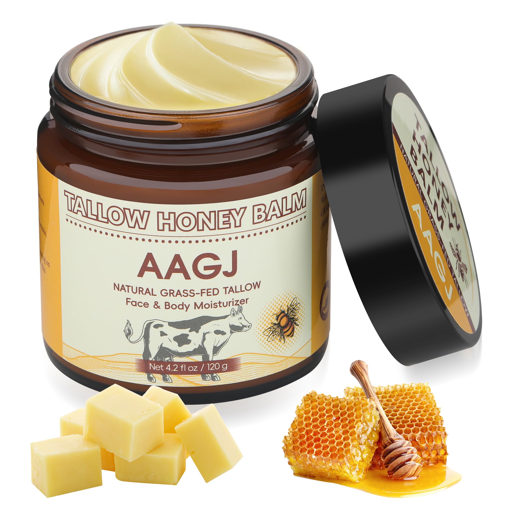 AAGJ Beef Tallow Balm with Raw Honey – 100% Organic Grass-Fed Moisturizer (4.2 oz)