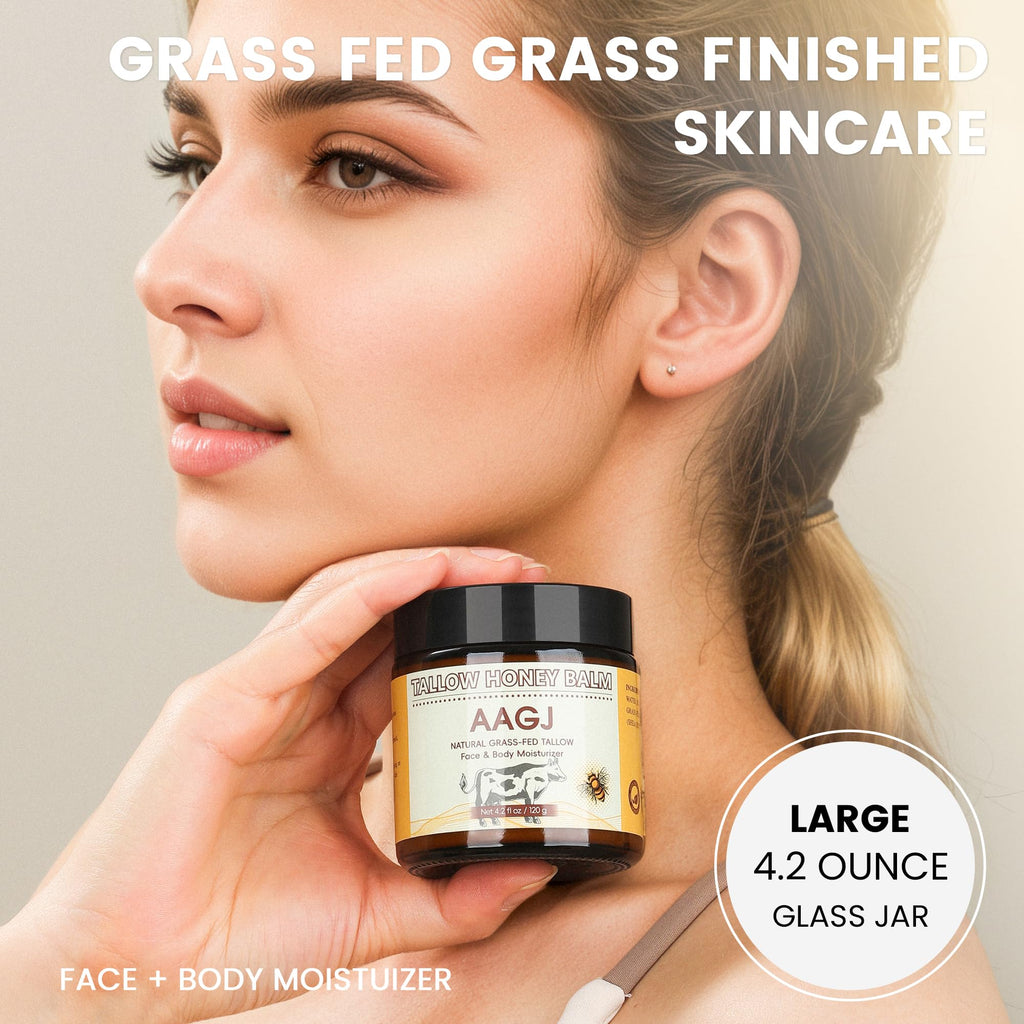 AAGJ Beef Tallow Balm with Raw Honey – 100% Organic Grass-Fed Moisturizer (4.2 oz)