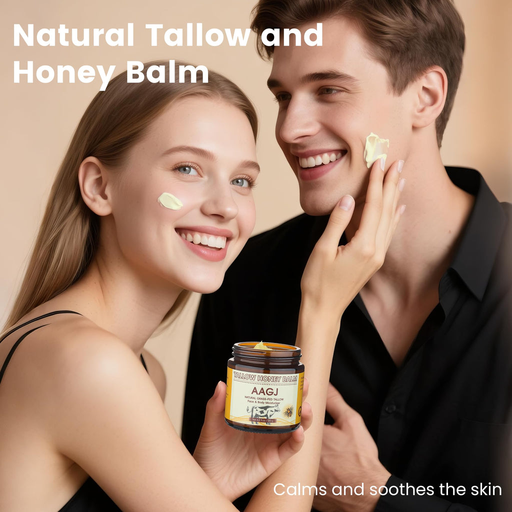 AAGJ Beef Tallow Balm with Raw Honey – 100% Organic Grass-Fed Moisturizer (4.2 oz)