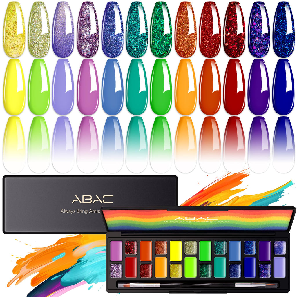 ABAC 24-Color Solid Gel Nail Polish Kit – Rainbow Ombre, HEMA-FREE, LED Cure