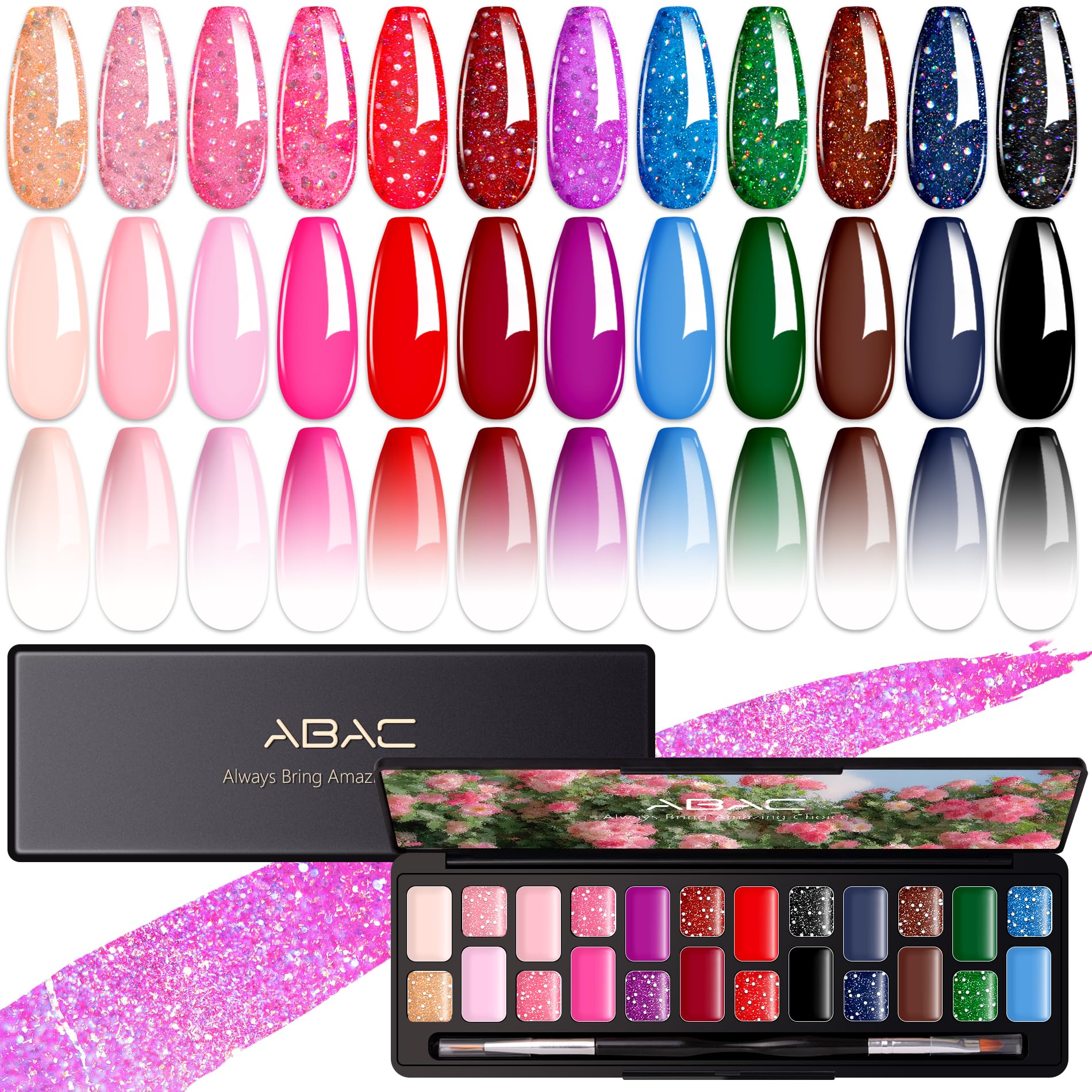 ABAC 24-Color Hema-Free Solid Gel Polish Kit | Ombre & Pat Paint Nails