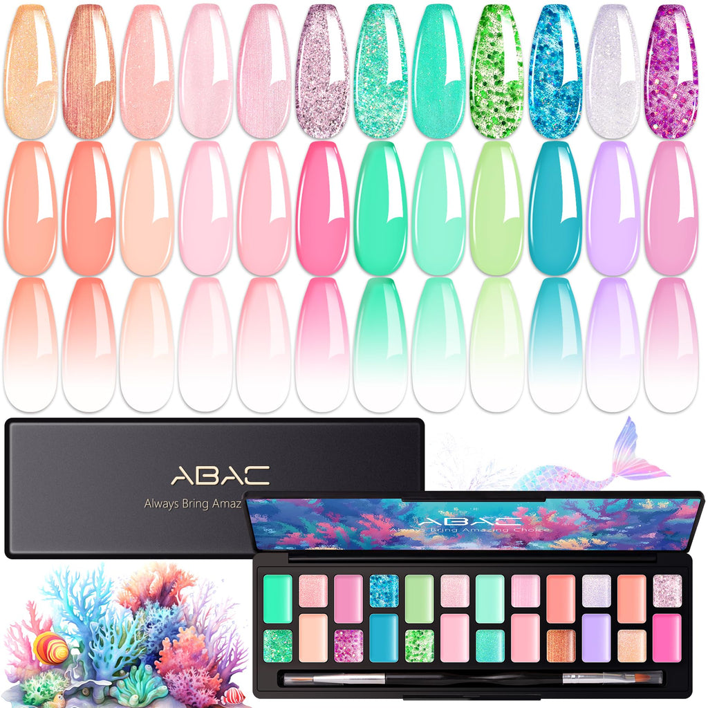 ABAC 24-Color Hema-Free Glitter Gel Polish Kit with Pro Dual Brush