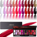 ABAC 24-Color Solid Gel Nail Polish Kit – Rose Gold Glitter & Wine Red | Pro Brush, No-Spill, HEMA-Free