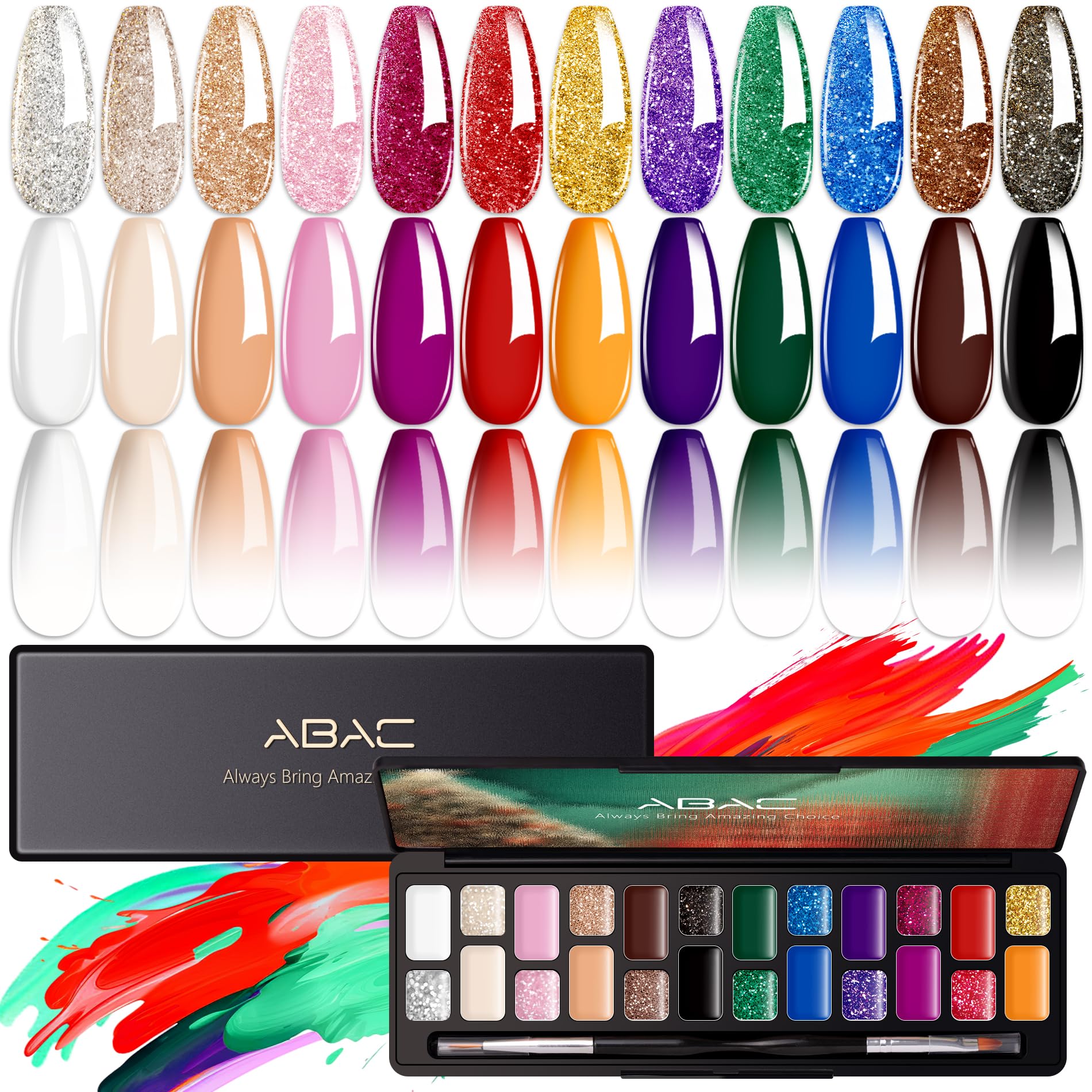 ABAC 24-Color Solid Gel Nail Polish Kit – Hema-Free, No-Spill Pro Brush