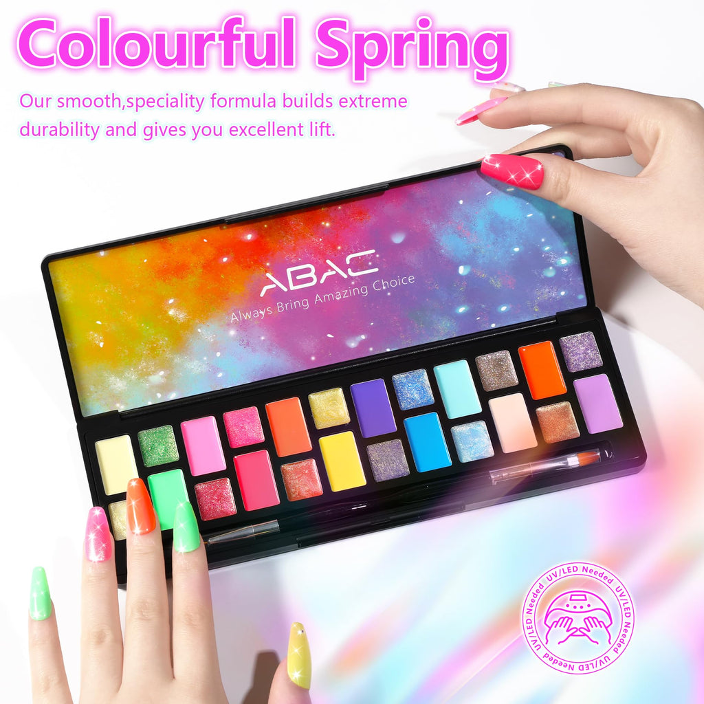 ABAC 24 Color Solid Gel Nail Polish Kit – HEMA-FREE, No-Spill Rainbow Shades with Pro Brush