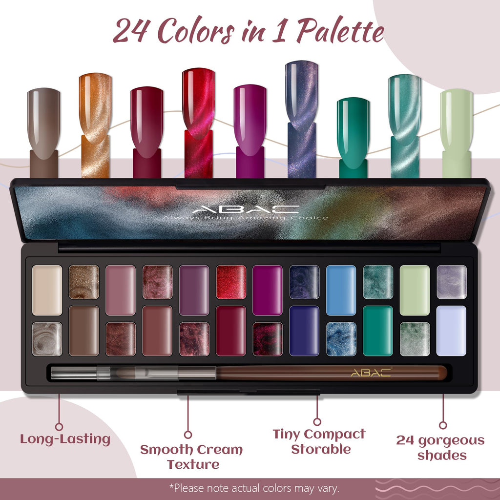 ABAC Solid Cat Eye Gel Nail Polish Palette — 24 HEMA-Free Colors with Brush & Magnet