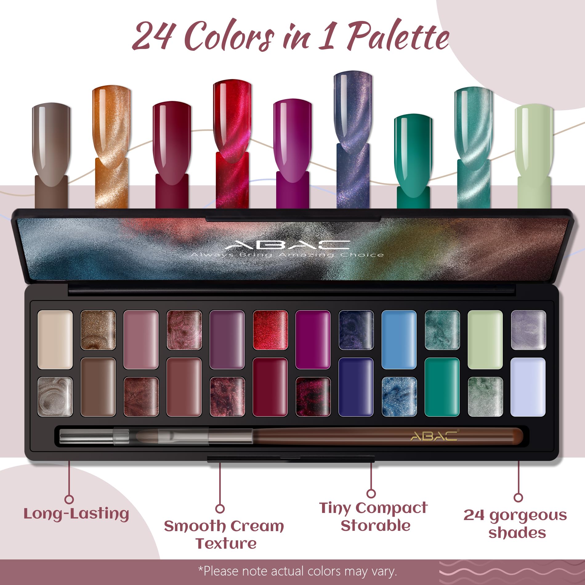 ABAC Solid Cat Eye Gel Nail Polish Palette — 24 HEMA-Free Colors with Brush & Magnet