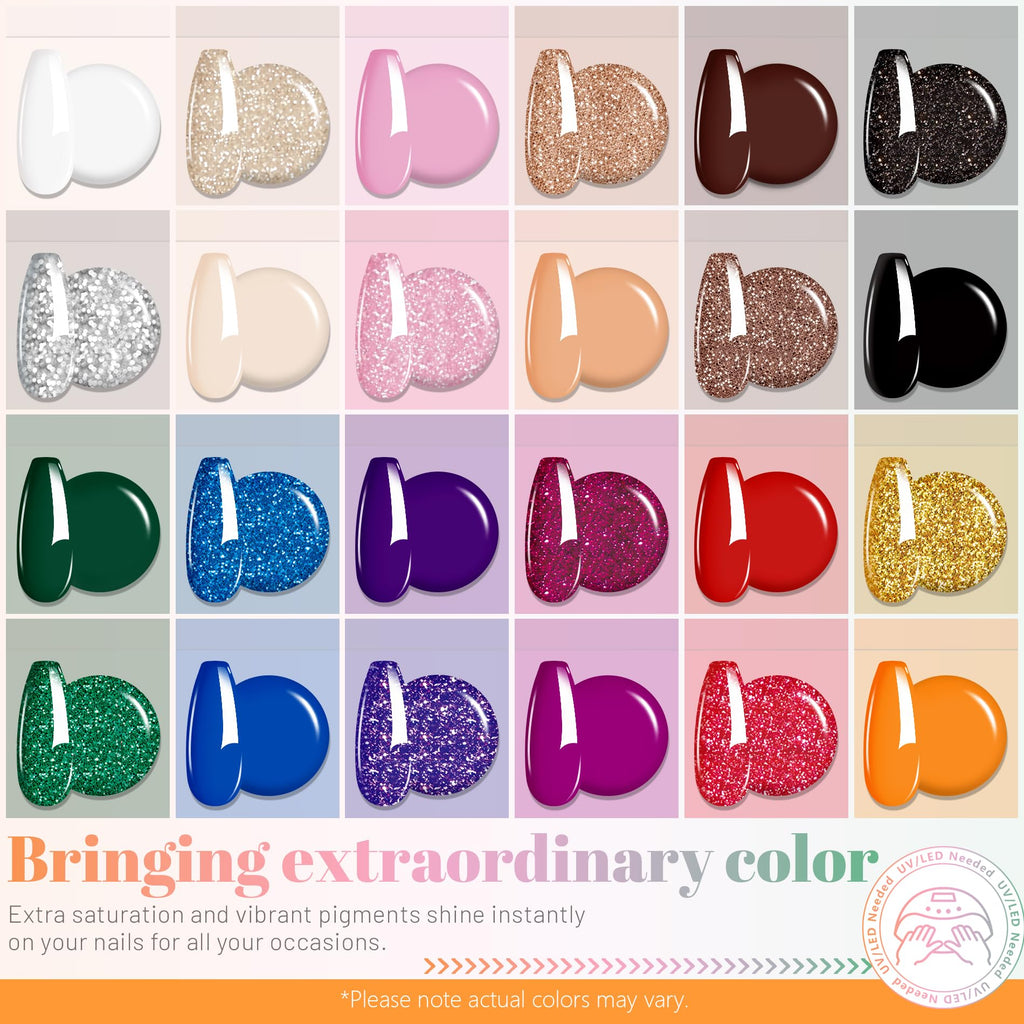 ABAC 24-Color Solid Gel Nail Polish Kit – Hema-Free, No-Spill Pro Brush
