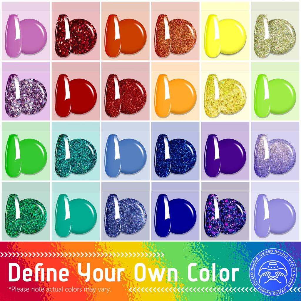 ABAC 24-Color Solid Gel Nail Polish Kit – Rainbow Ombre, HEMA-FREE, LED Cure