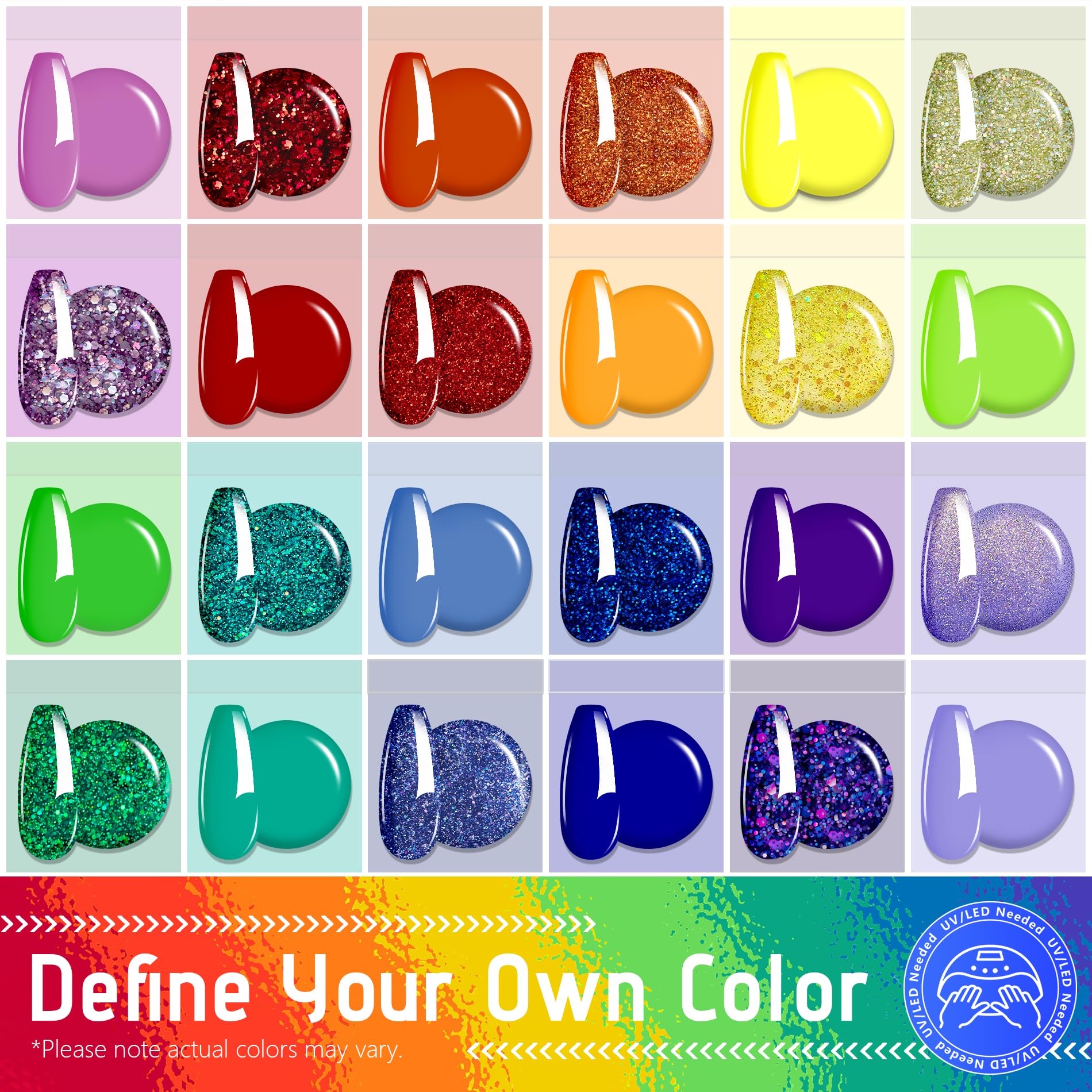 ABAC 24-Color Solid Gel Nail Polish Kit – Rainbow Ombre, HEMA-FREE, LED Cure