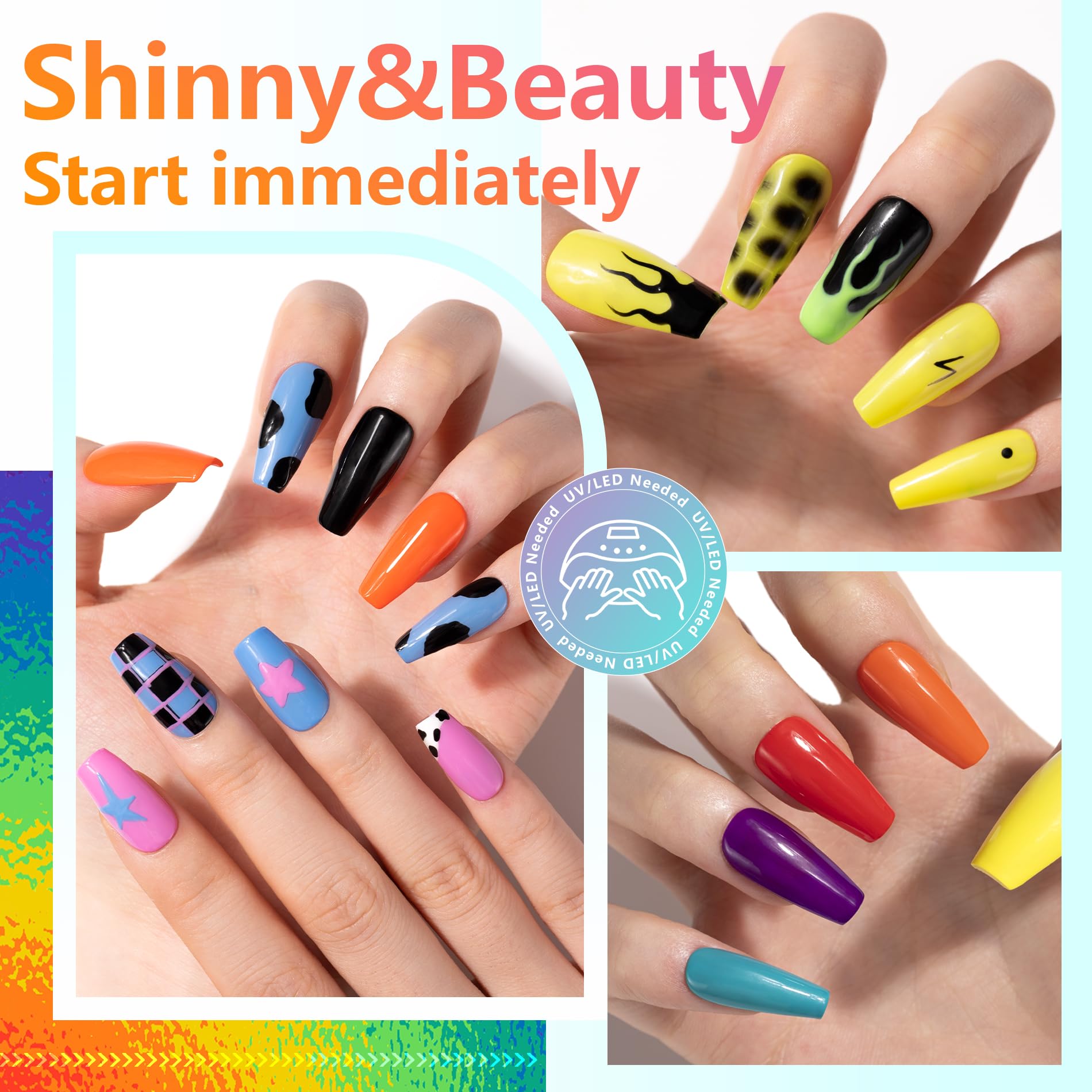 ABAC 24-Color Solid Gel Nail Polish Kit – Rainbow Ombre, HEMA-FREE, LED Cure