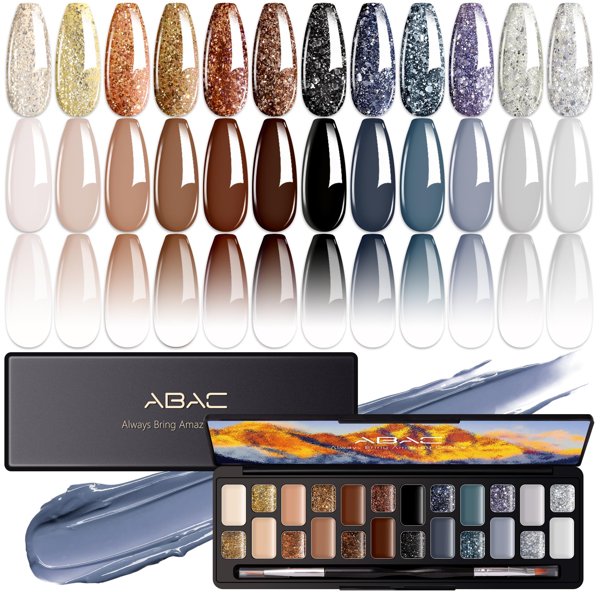 ABAC Fall & Winter Solid Gel Polish Set – Ombre & Pat Paint, Pro Brush