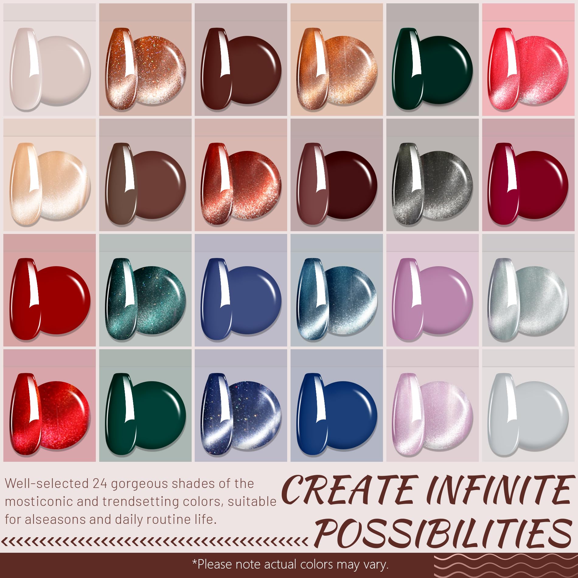 ABAC Solid Cat Eye Gel Polish Palette – HEMA-Free, 24 Colors, Pro Magnet & Brush, LED/UV Ready