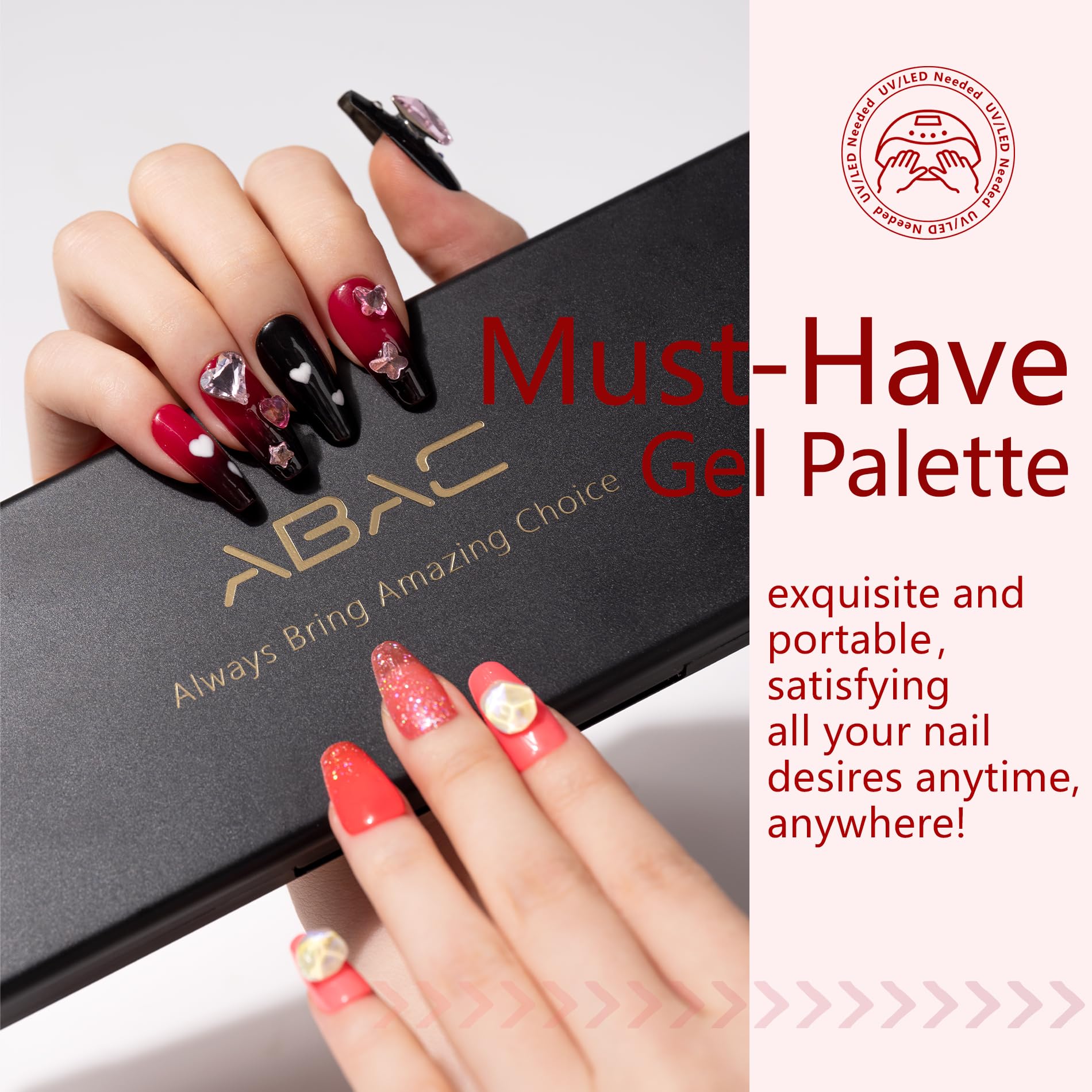 ABAC 24-Color Solid Gel Nail Polish Kit – Rose Gold Glitter & Wine Red | Pro Brush, No-Spill, HEMA-Free