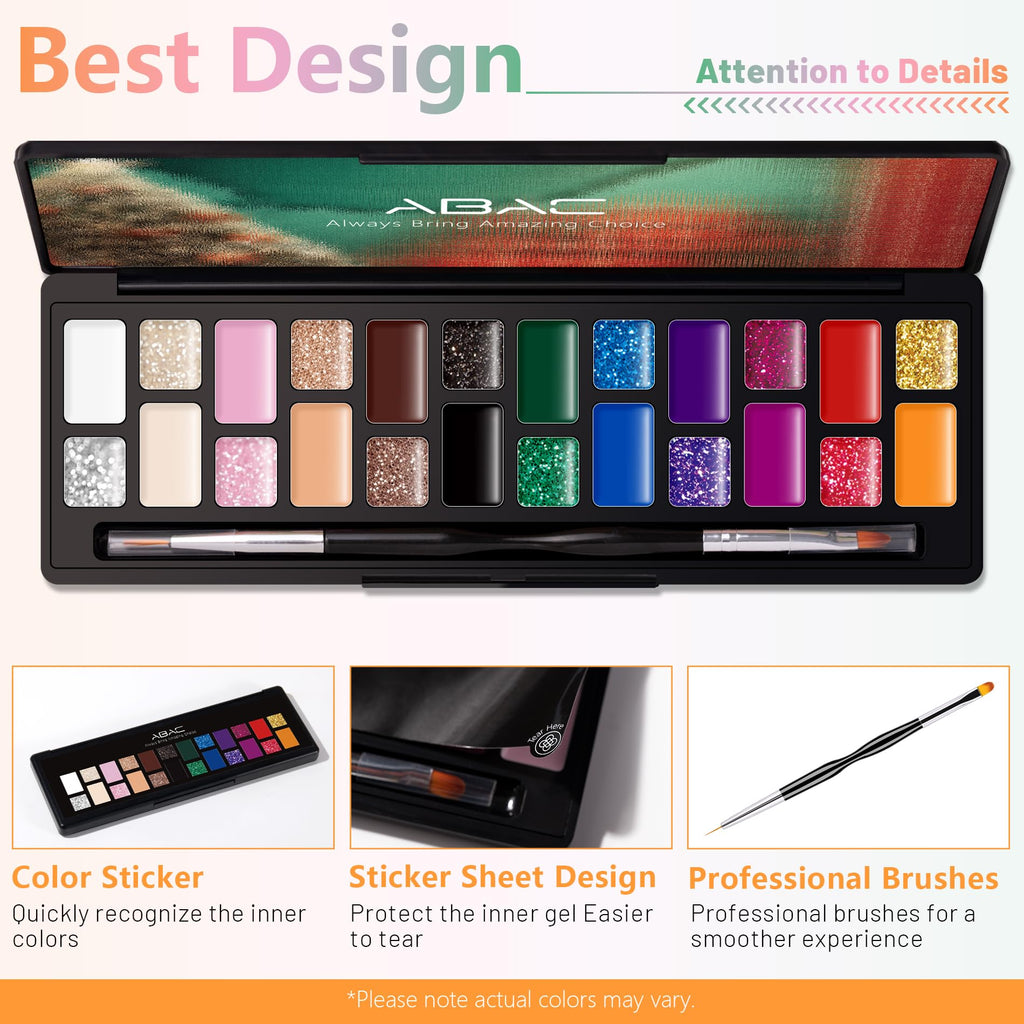 ABAC 24-Color Solid Gel Nail Polish Kit – Hema-Free, No-Spill Pro Brush