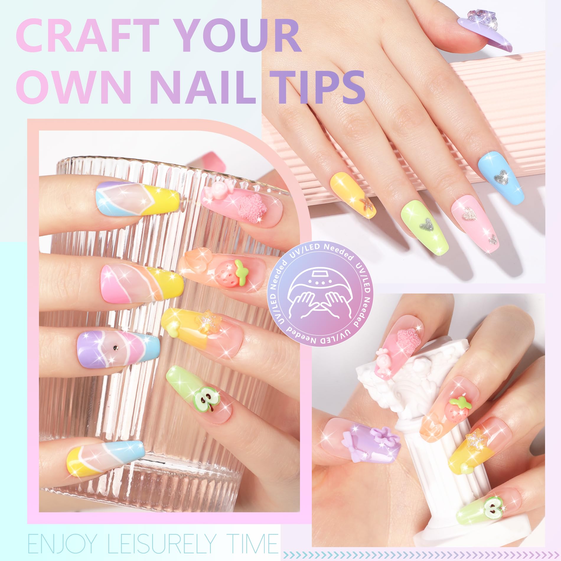 ABAC Pastel Shimmer Gel Polish Kit – 24 Hema-Free Colors for Ombre & Stamp Art