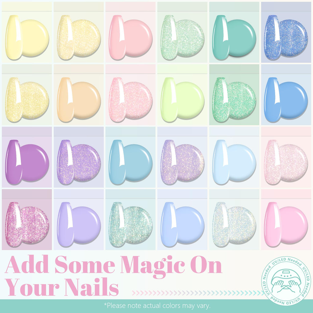 ABAC Pastel Shimmer Gel Polish Kit – 24 Hema-Free Colors for Ombre & Stamp Art