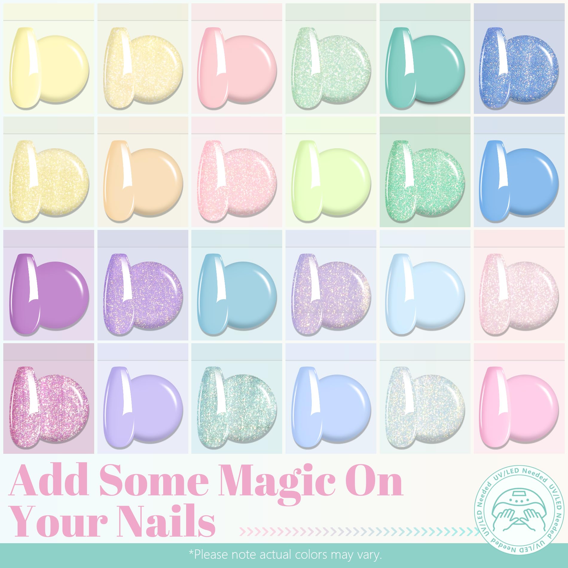 ABAC Pastel Shimmer Gel Polish Kit – 24 Hema-Free Colors for Ombre & Stamp Art