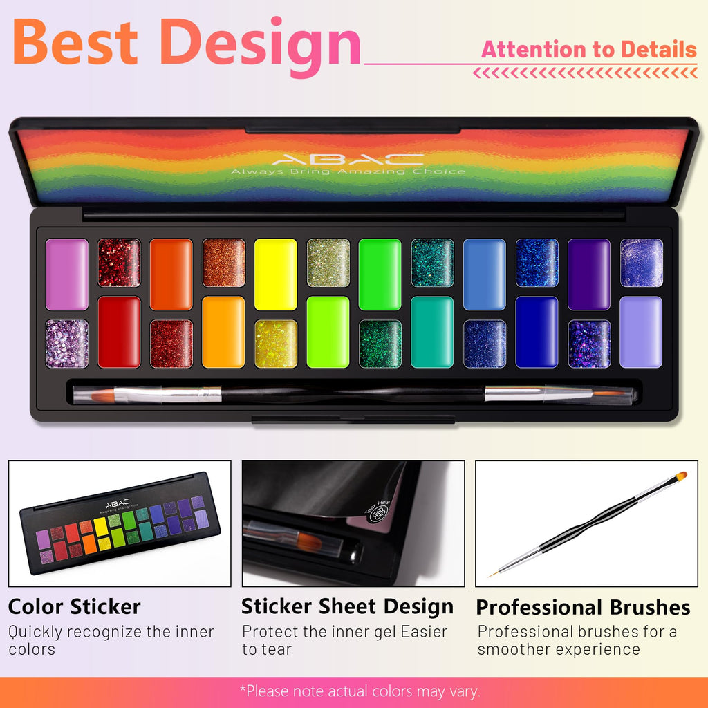 ABAC 24-Color Solid Gel Nail Polish Kit – Rainbow Ombre, HEMA-FREE, LED Cure