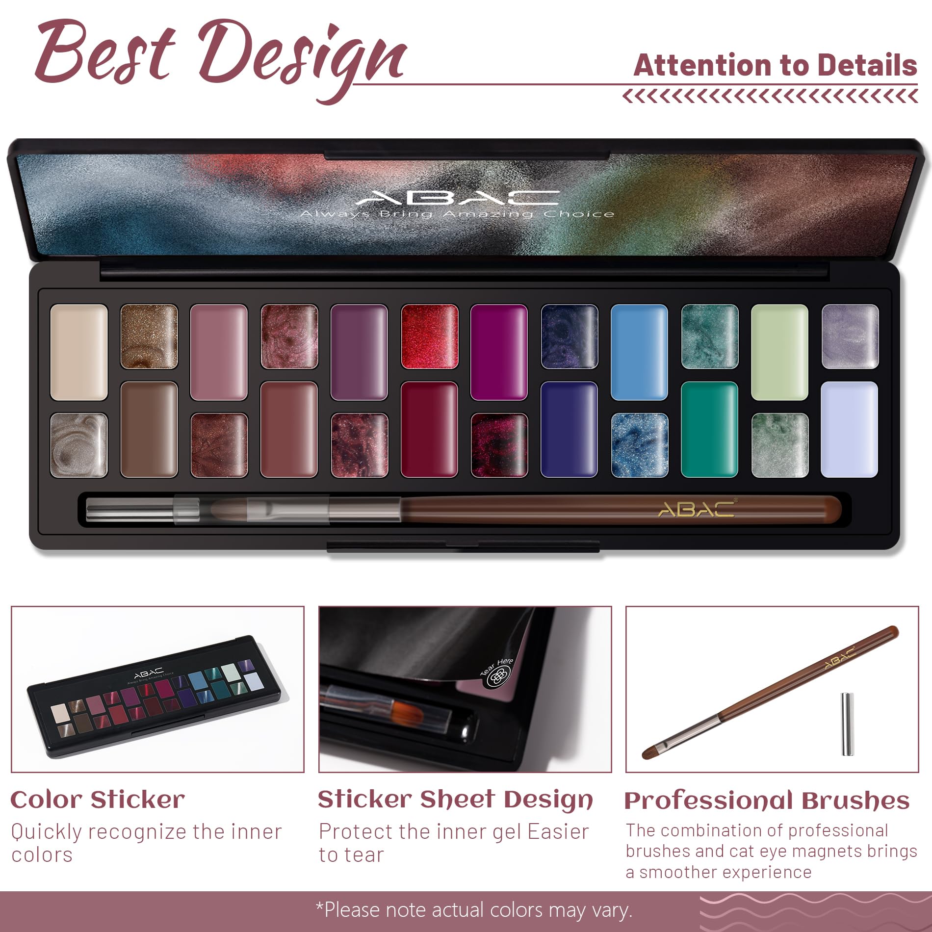 ABAC Solid Cat Eye Gel Nail Polish Palette — 24 HEMA-Free Colors with Brush & Magnet