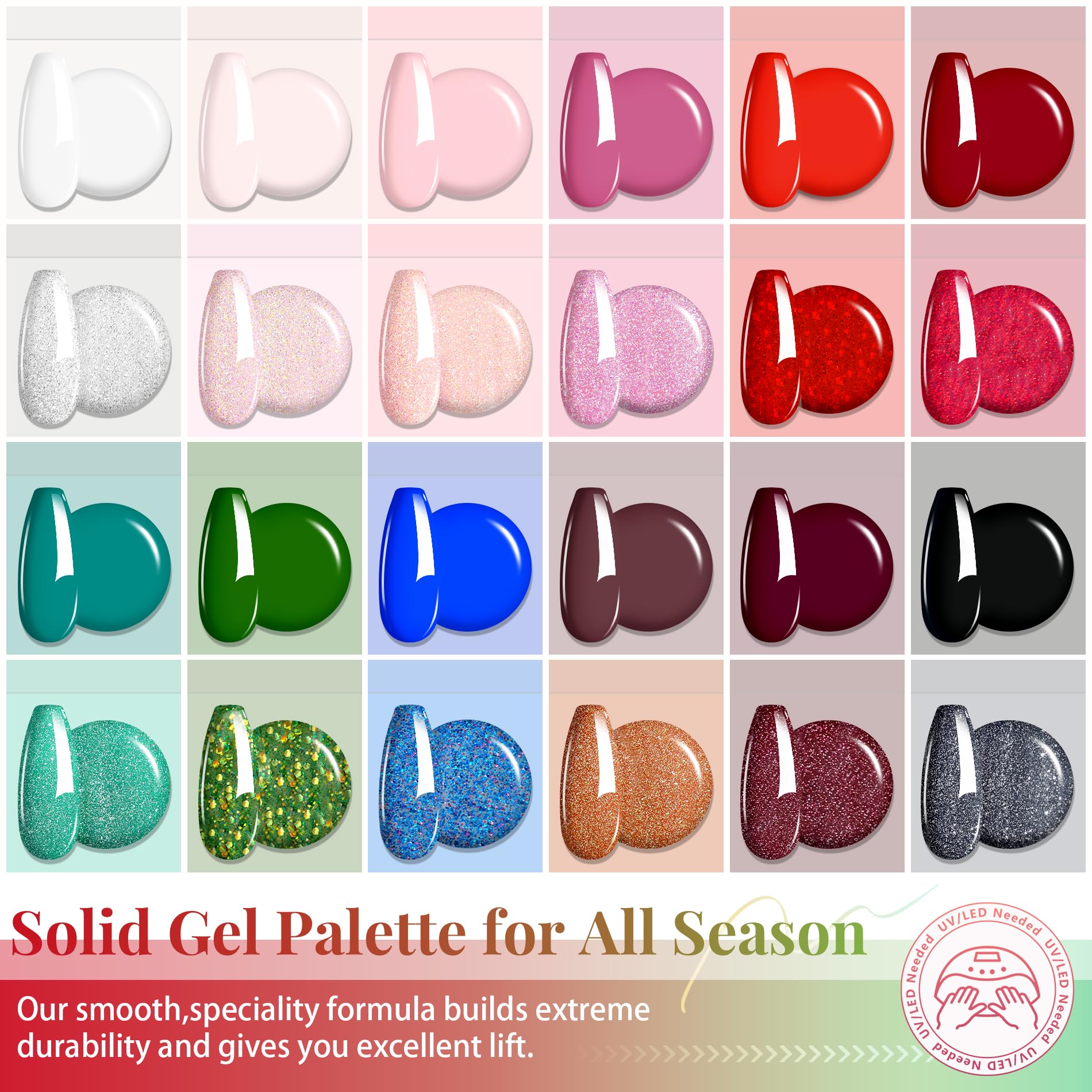 ABAC 24 Colors Christmas Nail Art Gel Kit – Ombre, Blooming Aura, No Wipe UV/LED