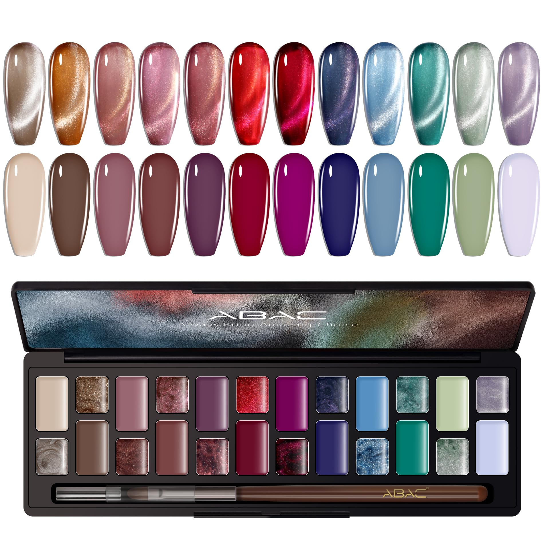 ABAC Solid Cat Eye Gel Nail Polish Palette — 24 HEMA-Free Colors with Brush & Magnet