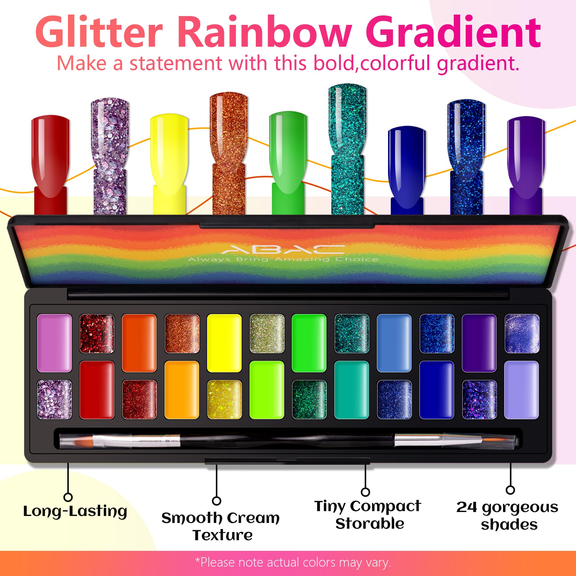 ABAC 24-Color Solid Gel Nail Polish Kit – Rainbow Ombre, HEMA-FREE, LED Cure