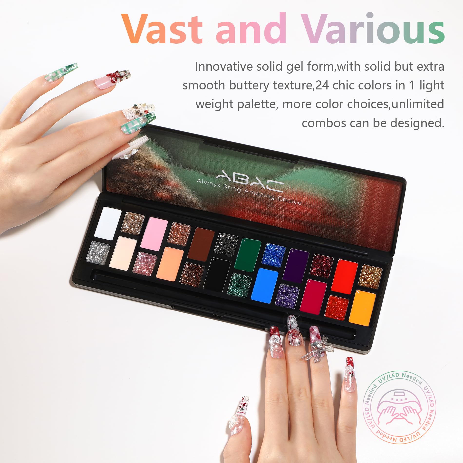 ABAC 24-Color Solid Gel Nail Polish Kit – Hema-Free, No-Spill Pro Brush