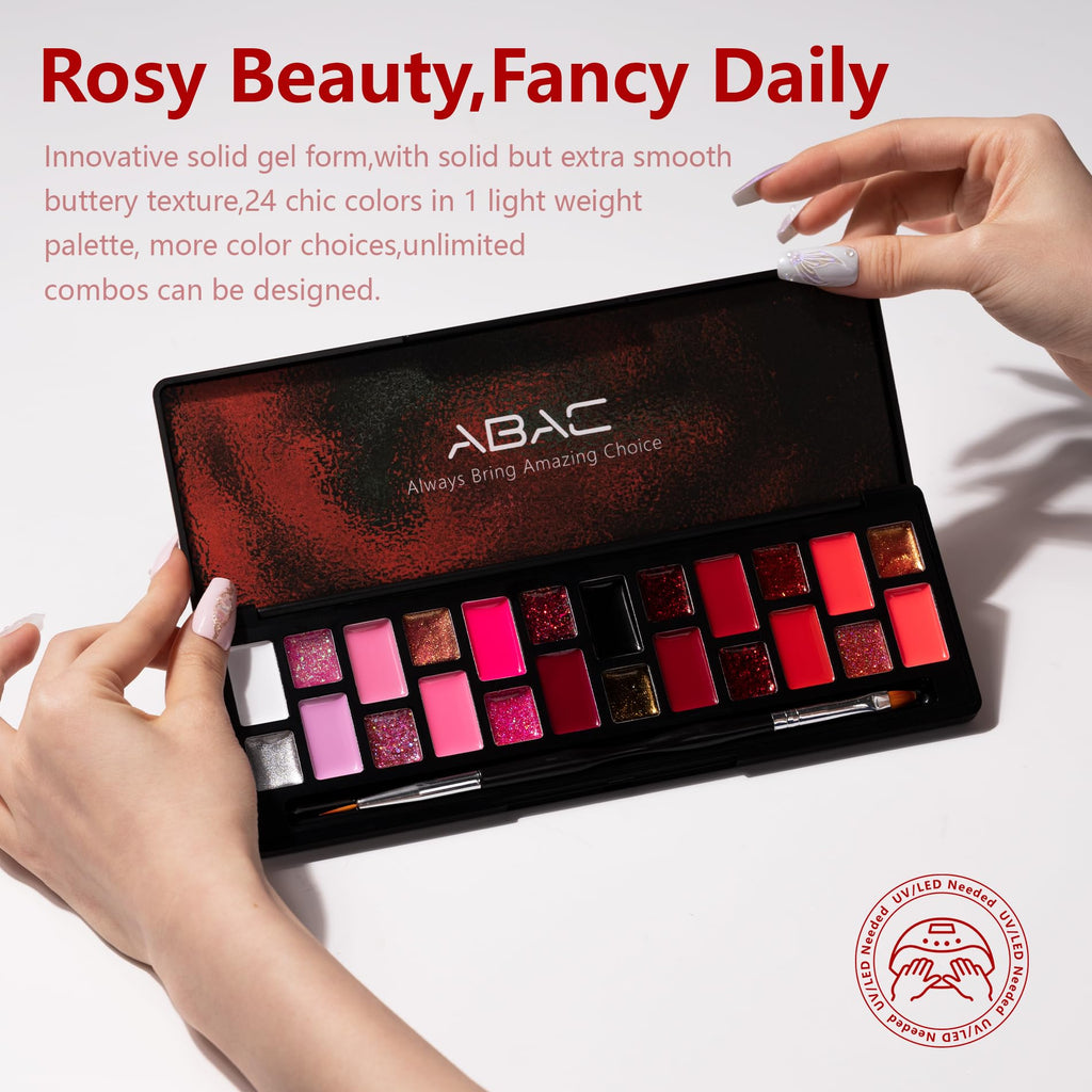 ABAC 24-Color Solid Gel Nail Polish Kit – Rose Gold Glitter & Wine Red | Pro Brush, No-Spill, HEMA-Free