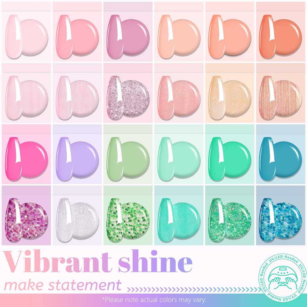 ABAC 24-Color Hema-Free Glitter Gel Polish Kit with Pro Dual Brush
