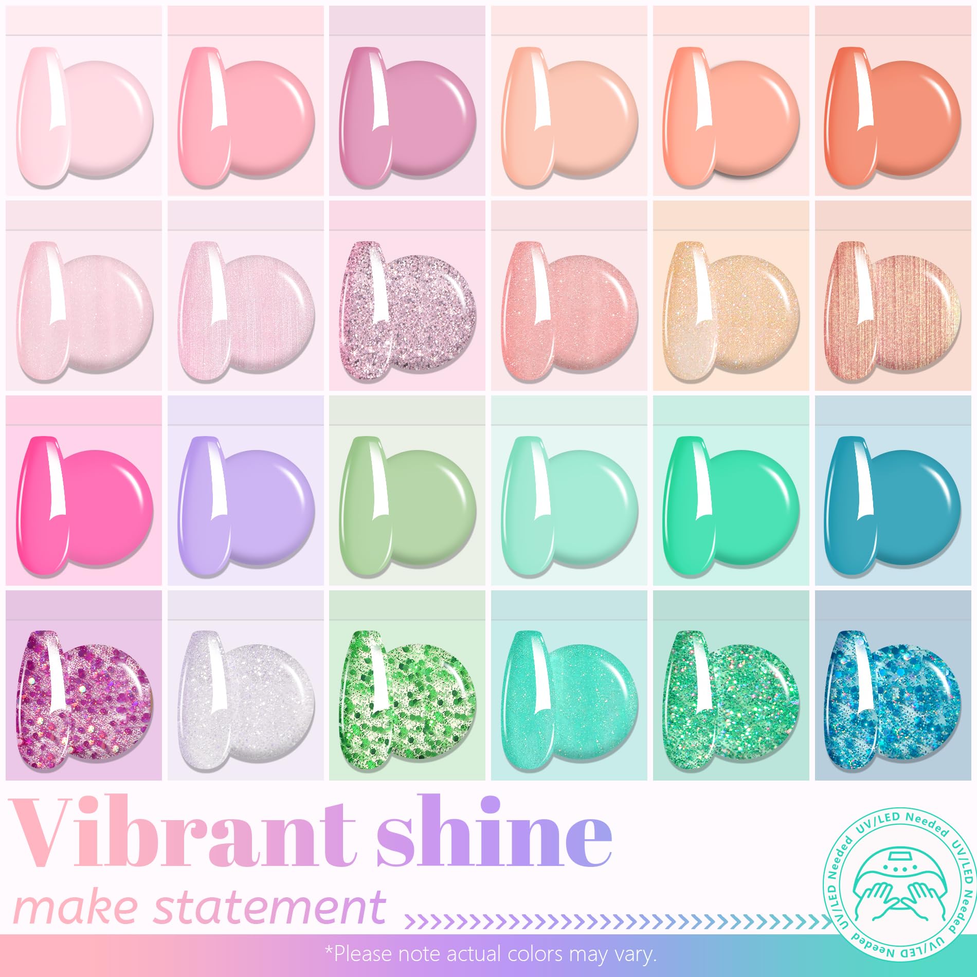 ABAC 24-Color Hema-Free Glitter Gel Polish Kit with Pro Dual Brush
