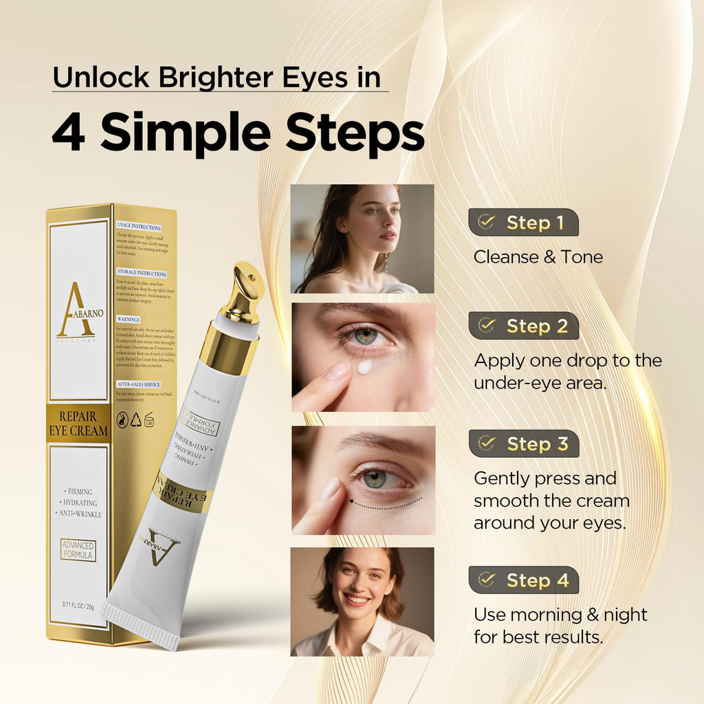 Abarno Retinol Eye Cream for Dark Circles & Puffiness – Hydrating Under-Eye Serum 0.71 oz