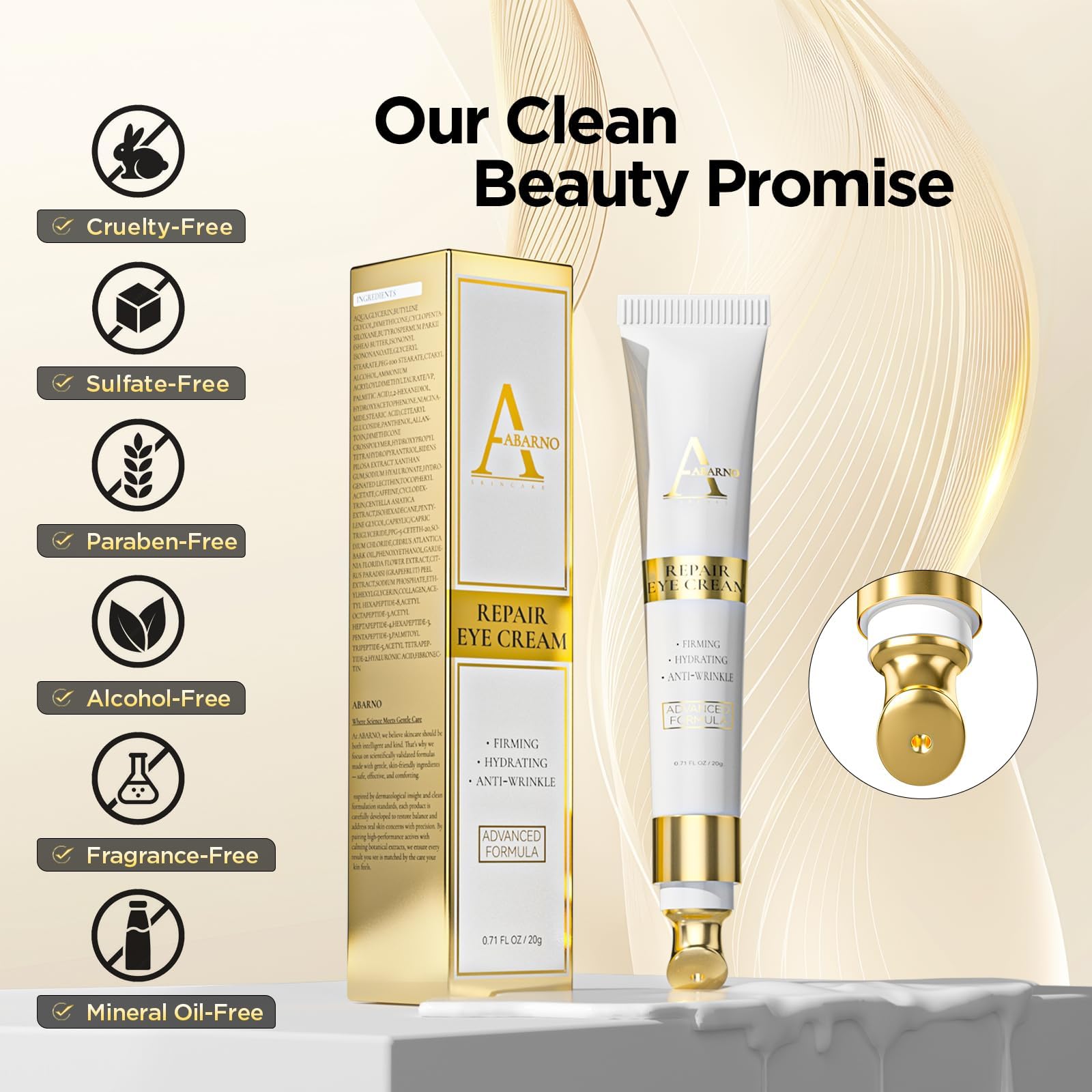 Abarno Retinol Eye Cream for Dark Circles & Puffiness – Hydrating Under-Eye Serum 0.71 oz