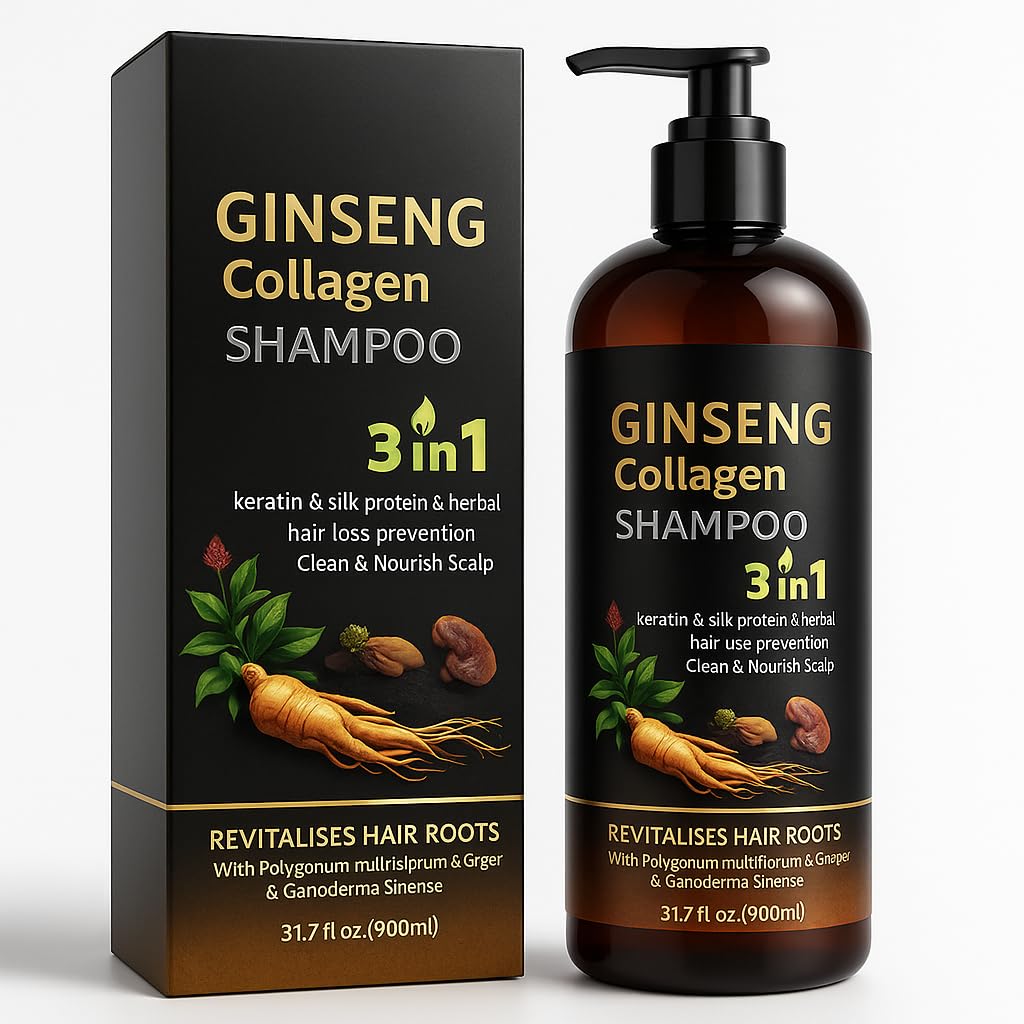 ABBASI & CO 900ml 3-in-1 Ginseng Collagen Shampoo with Ginger Extract | Hair Growth, Keratin & Silk Protein
