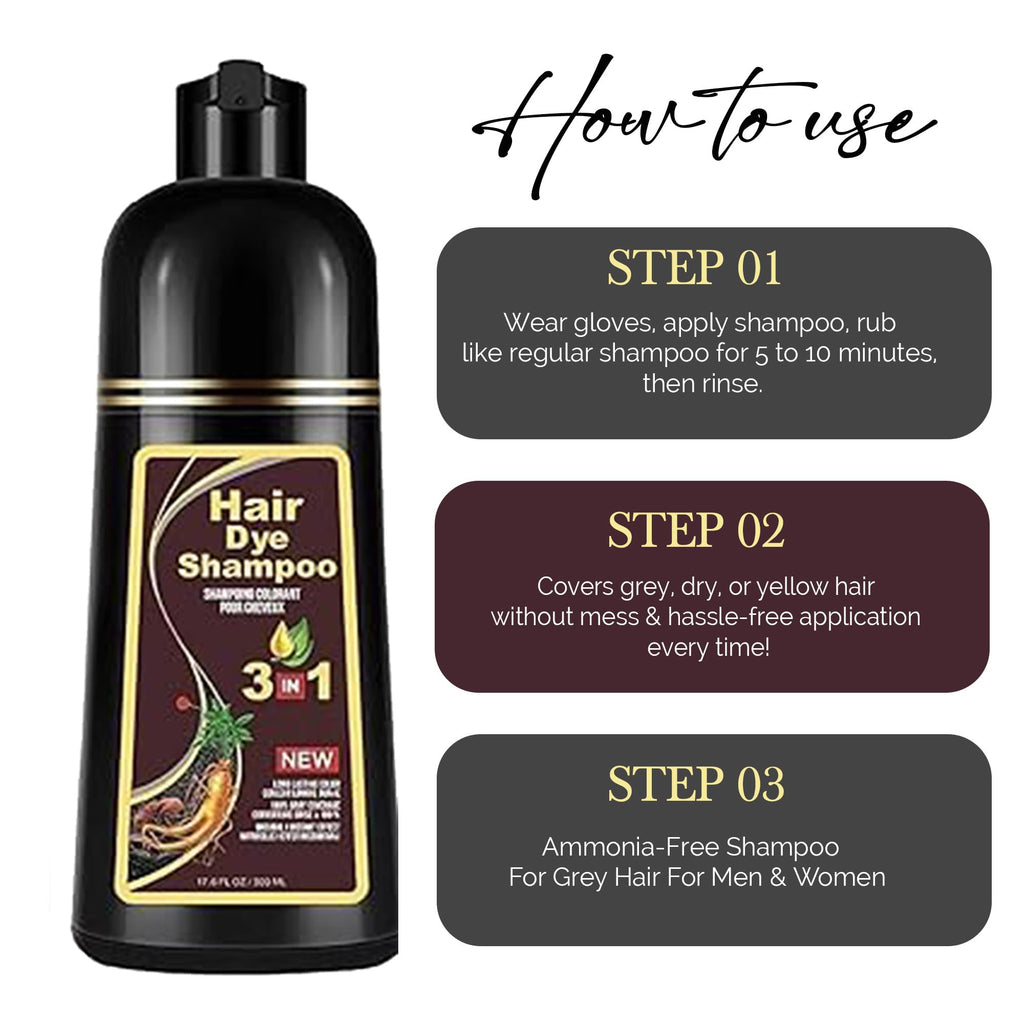 ABBASI & CO Hair Dye Shampoo – 3-in-1 Gray Coverage, Natural Plant-Based, Ammonia-Free 500ml