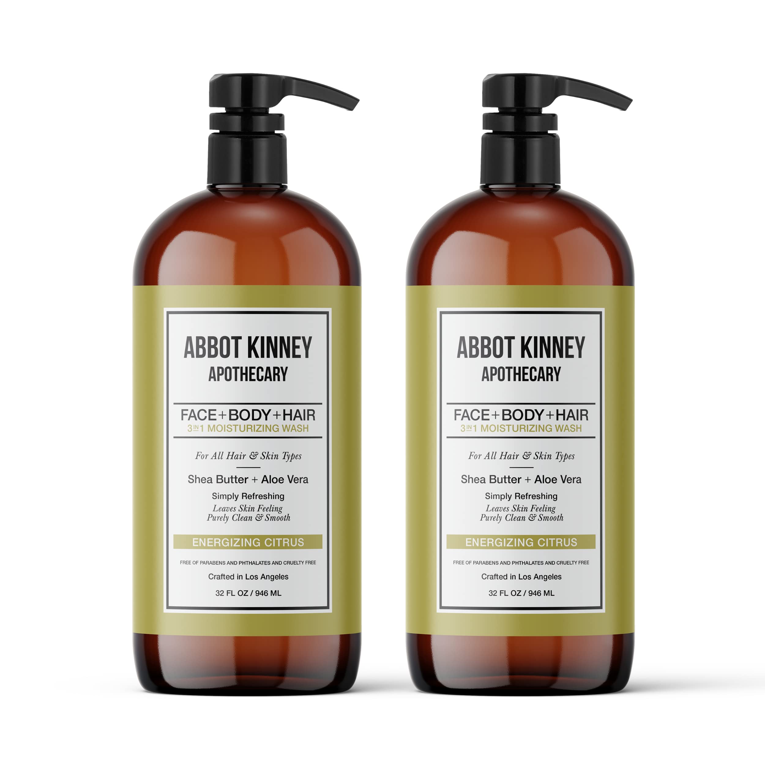 Abbot Kinney Apothecary Men’s 3-in-1 Wash – Energizing Citrus, 32oz, 2 Pack