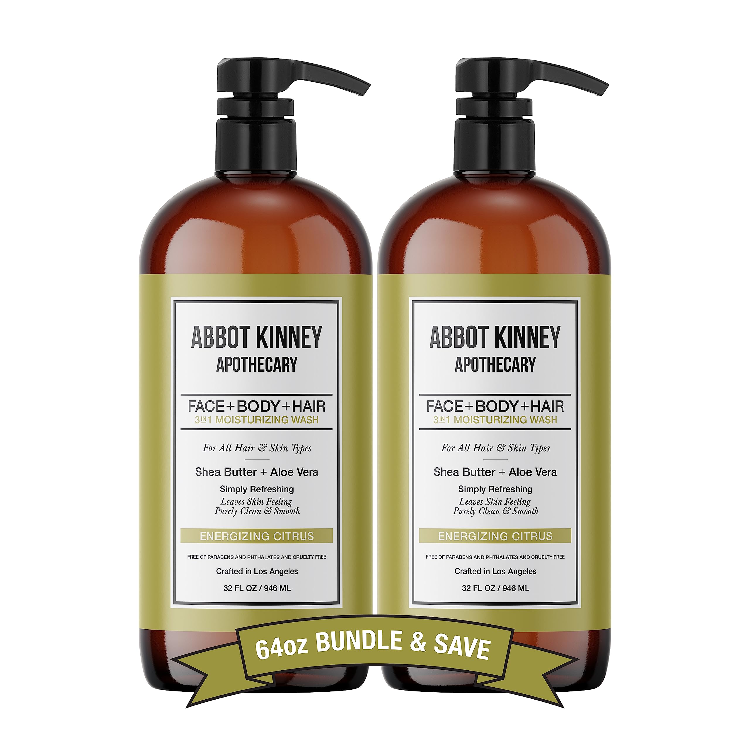 Abbot Kinney Apothecary Men’s 3-in-1 Wash – Energizing Citrus, 32oz, 2 Pack