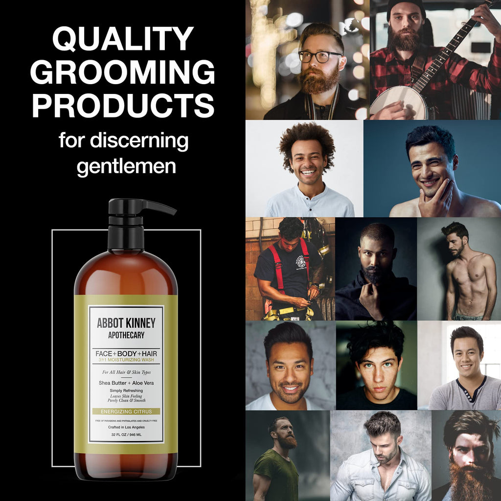 Abbot Kinney Apothecary Men’s 3-in-1 Wash – Energizing Citrus, 32oz, 2 Pack