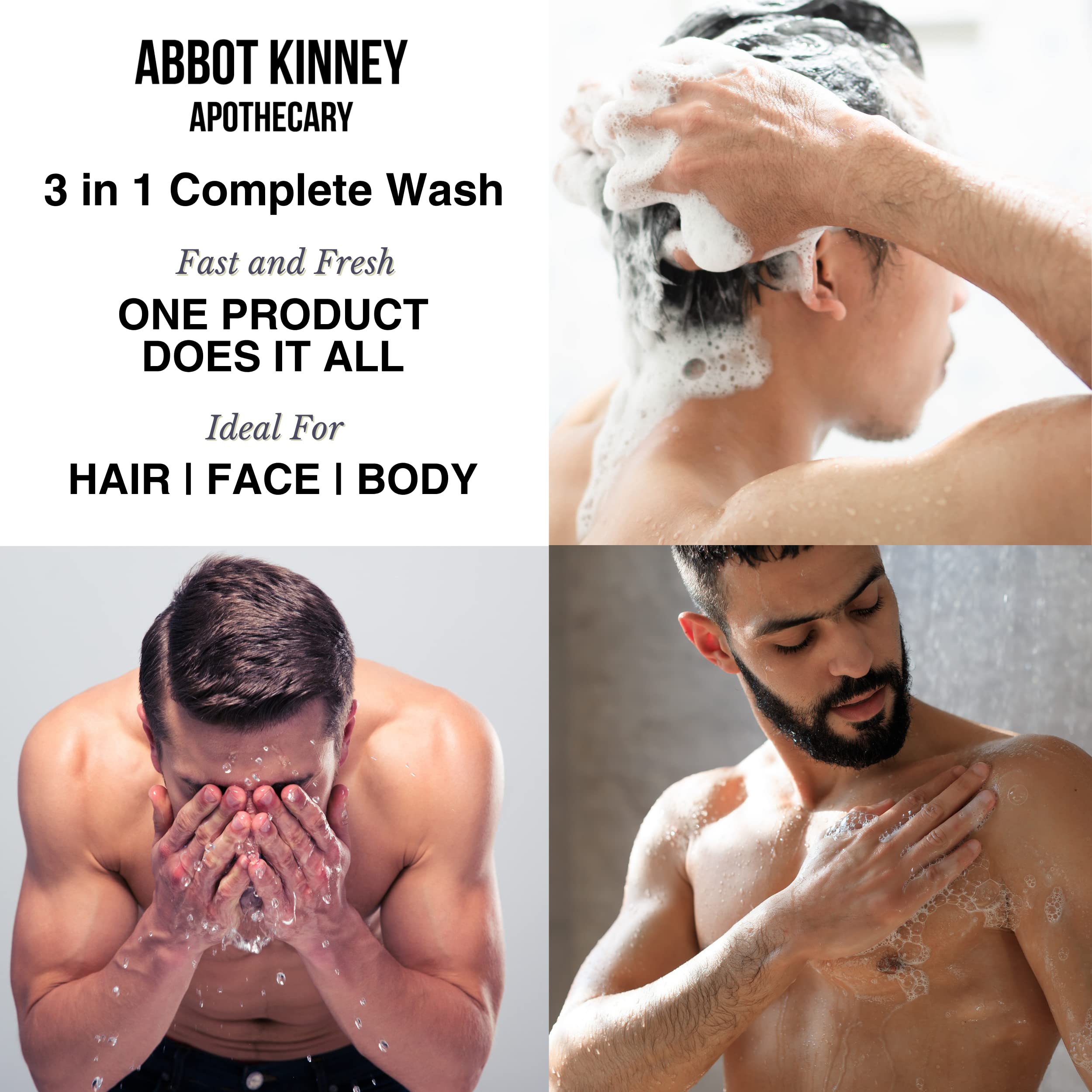 ABBOT KINNEY APOTHECARY Men's 3-in-1 Tea Tree Wash – 32oz, 3 Pack