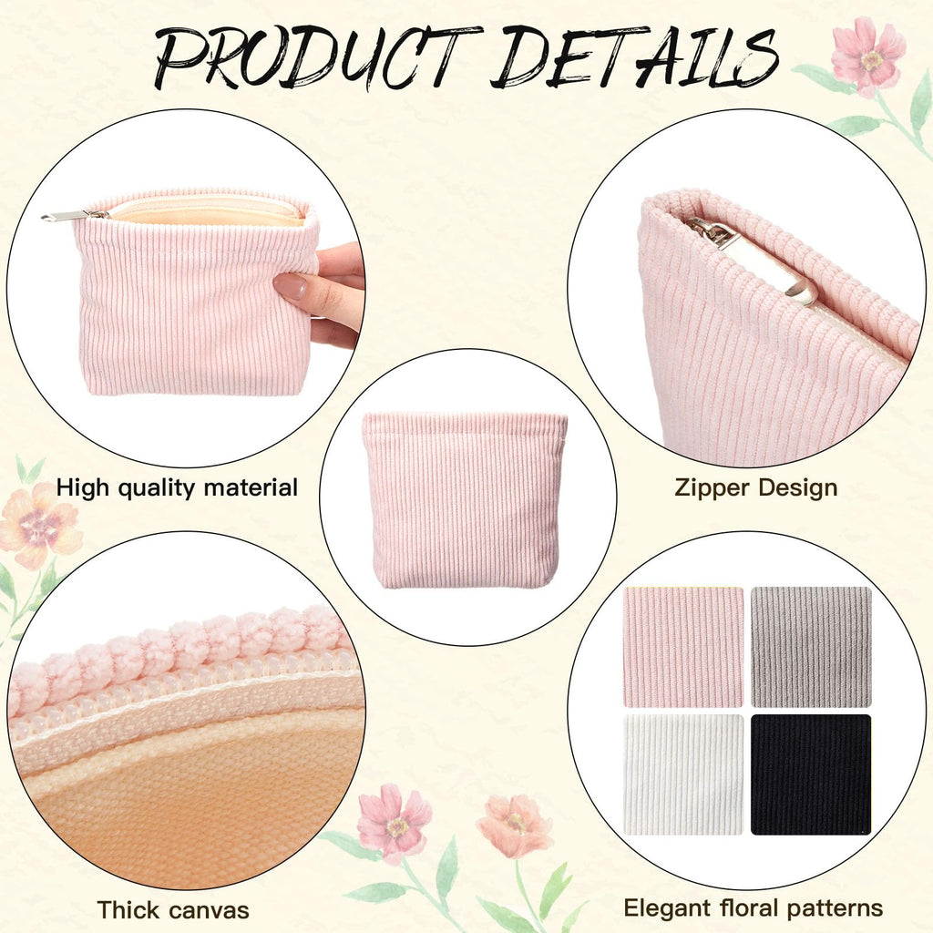 Abbylike 4-Pcs Corduroy Small Makeup Bags with Zipper – Portable Pouch Set for Purse