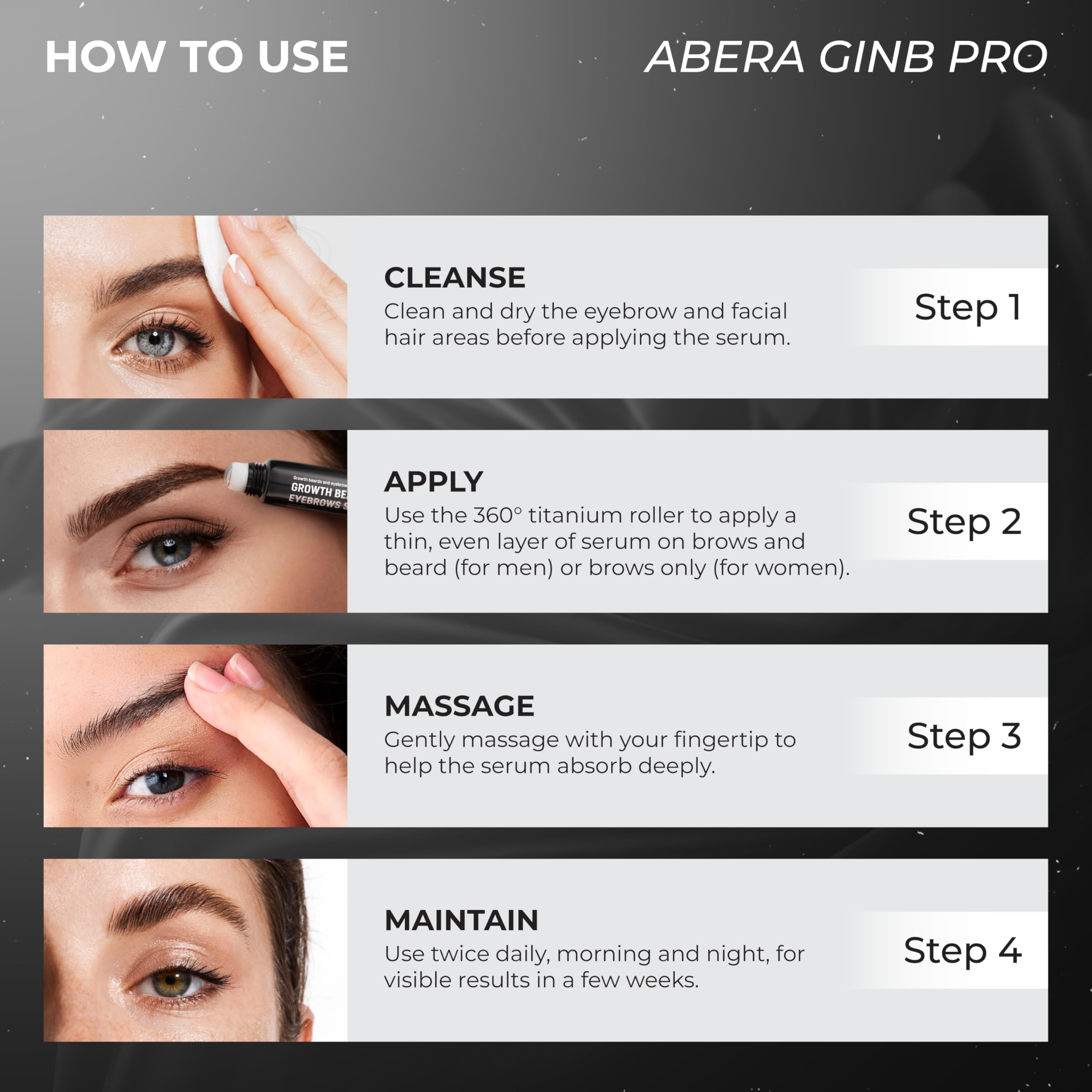 ABERA Ginb Advanced Growth Serum for Beard & Eyebrows – Biotin, Acetyl Tetrapeptide-3, Castor Oil (2 Boxes + Eyebrows Kit Gift)