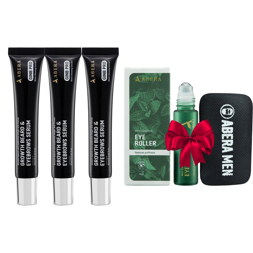 ABERA Ginb Advanced Growth Beard & Eyebrows Serum – Biotin, Acetyl Tetrapeptide-3 & Castor Oil (3 Boxes + Gift)